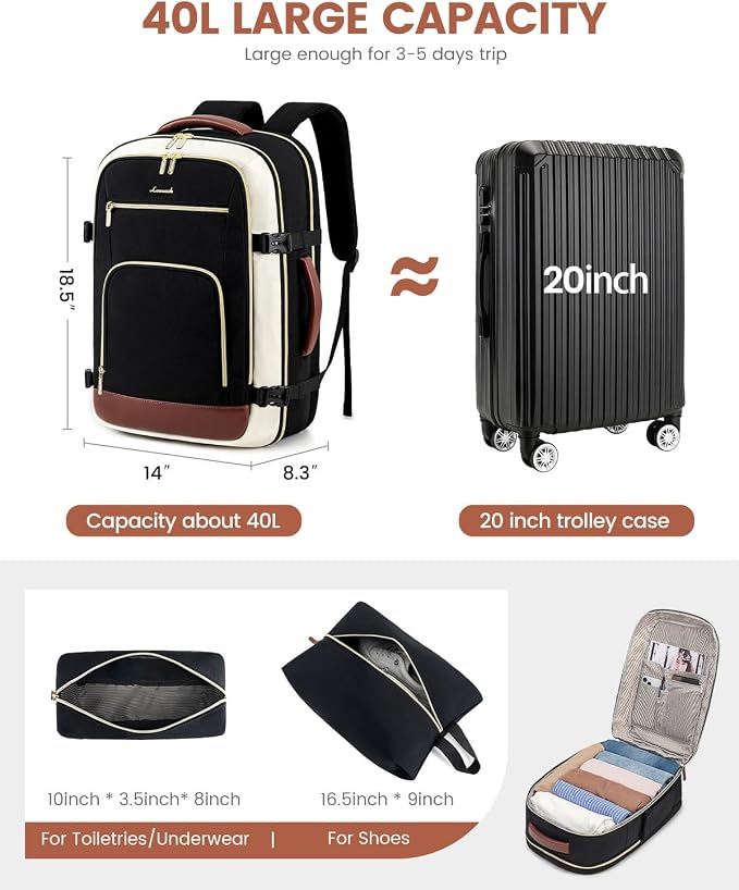 LOVEVOOK Travel Backpack For Women, 40L Carry On Backpack Flight Approved - Image 3