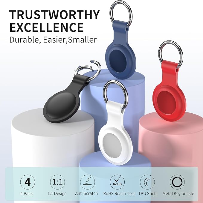 Compatible with AirTag Holder Case Keychain 4 Pack, - Image 8