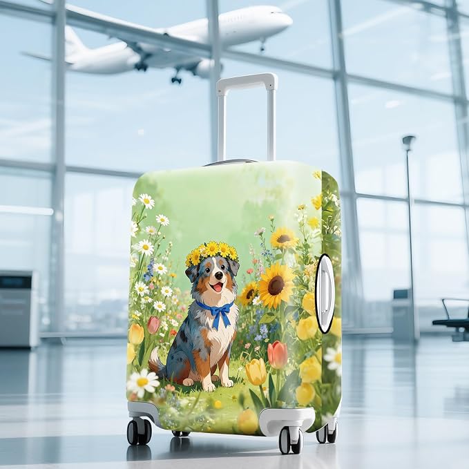 ANNA QUEEN Spring Cute Dog Travel Luggage Cover-Flower Stretchable Airplane - Image 9