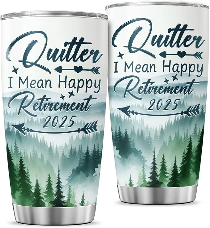 Funny Retirement Tumbler 2025 for Men Women, Quitter I Mean Happy Retirement by JENOIS