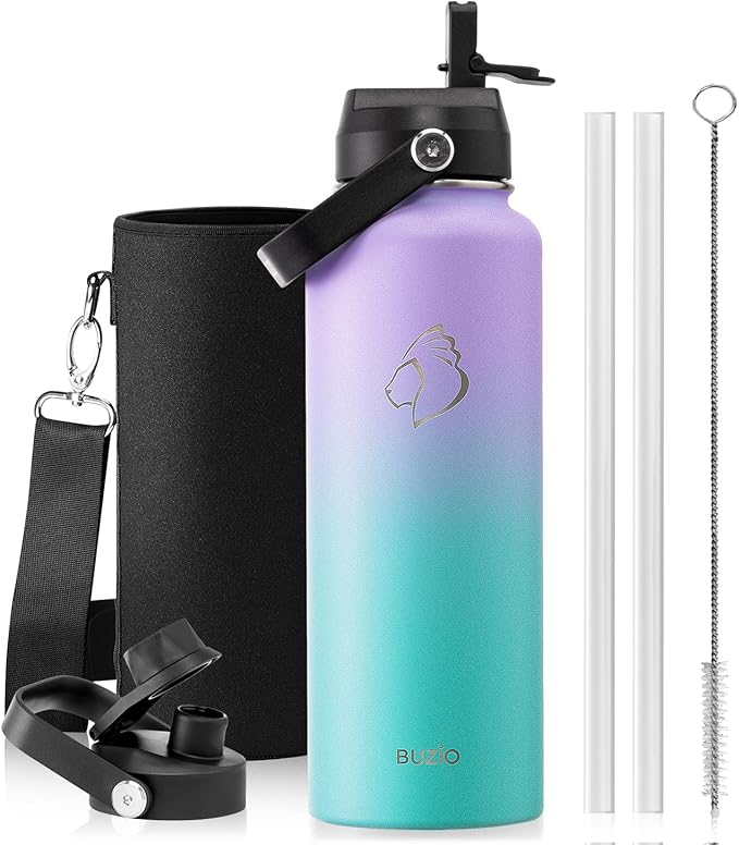 BUZIO 40oz Insulated Water Bottle, Stainless Steel Double Wall Water Flask Leak by BUZIO