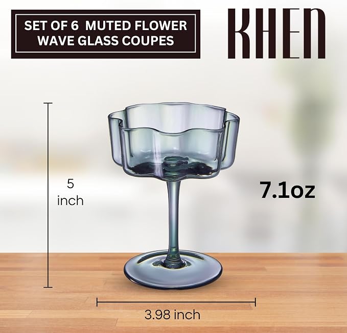 Khen Shatterproof Acrylic Flower Wavy Vintage Art Deco Martini, Champagne & - Image 2