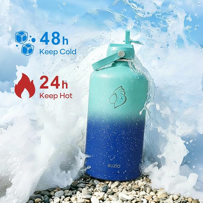 BUZIO 1 Gallon Water Jug with Straw Lid, 128oz Water Bottle Stainless Steel - Image 2