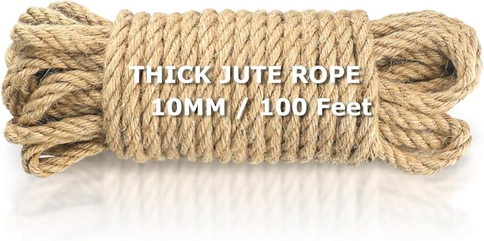 Vanhench Jute String Rope 10mm X100 Feet, Heavy Duty and Thick Twine Rope by Vanhench