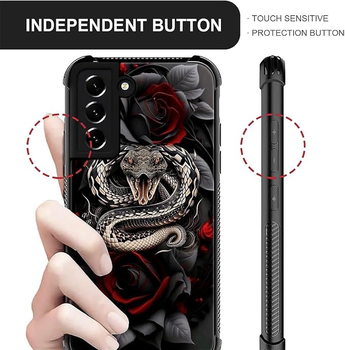 for Samsung Galaxy S22 Case, Entwined Rose Snake Pattern Graphic Design Girl - Image 4