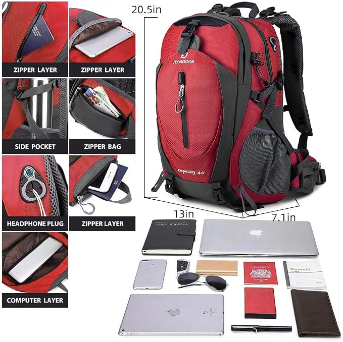 FENGDONG 40L Waterproof Lightweight Hiking, Travel Backpack - Image 4