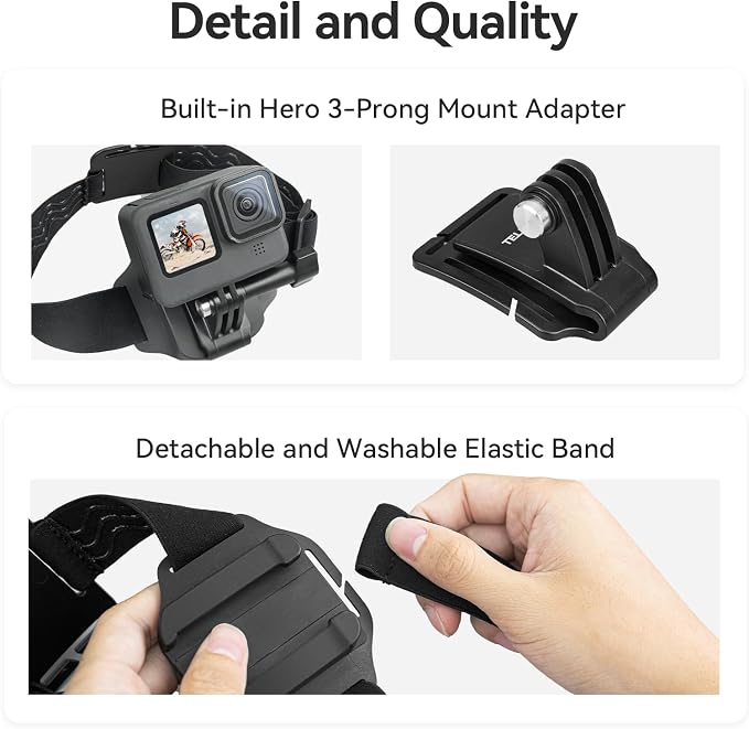 TELESIN Head Strap Mount with Cap Clip, Quick Release Head Belt Mount - Image 7