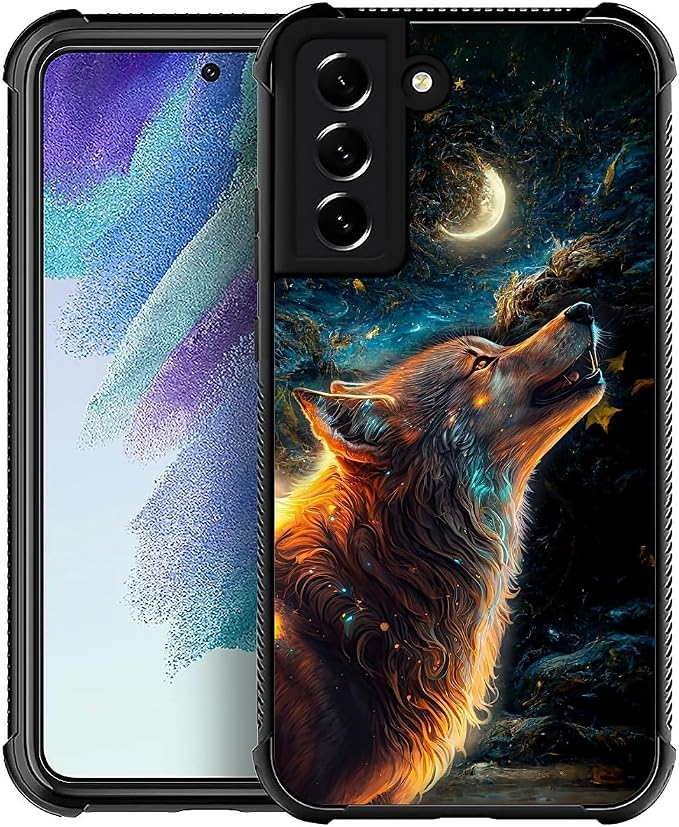 for Samsung Galaxy S21 FE Case, Star Cave Hungry Wolf Pattern Graphic Design by FKBRCL4U