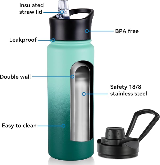 Gradient Green 8 Pack: 24oz Insulated Stainless Steel Metal Water Bottle - Image 2