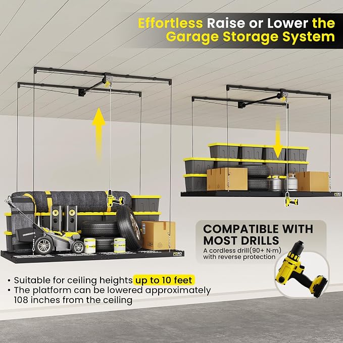 FERO Overhead Garage Storage Rack, 500 lb Capacity, 4x8 FT Garage Ceiling - Image 6