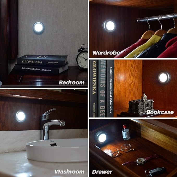STAR-SPANGLED 5 Pack 2.8” Push Tap Lights, Stick on Touch Puck Lights AAA - Image 5
