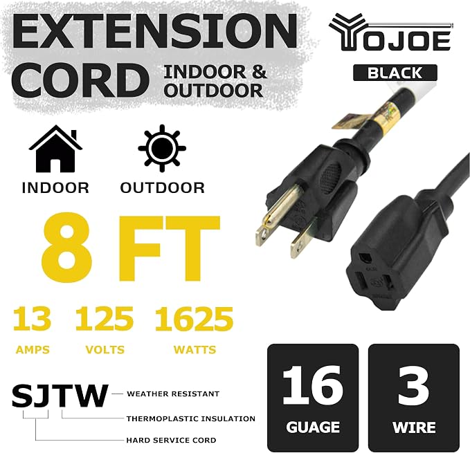 YOJOE Indoor Outdoor Extension Cord, 3 Prong 13A Weatherproof Power Cord - Image 2