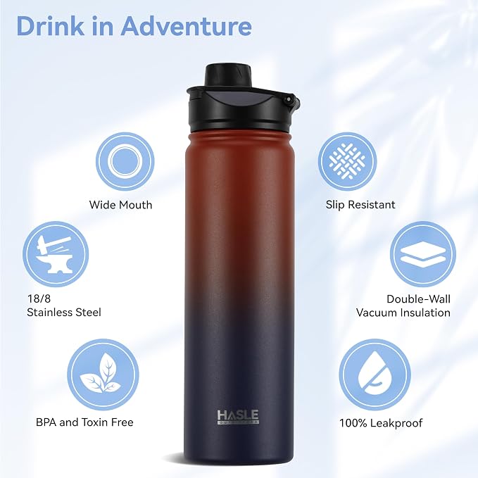 HASLE OUTFITTERS Insulated Water Bottle 22 oz Double Wall Stainless Steel Water - Image 2