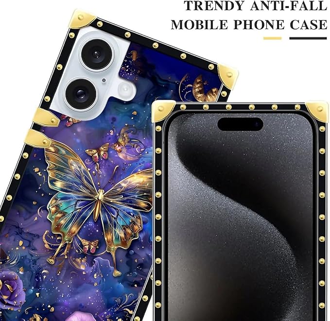 Compatible with iPhone 16 Case, Glistening Golden Butterfly Vibrant Purple Blue - Image 4
