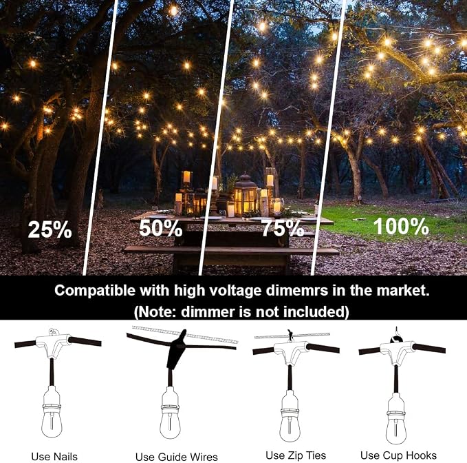 Outdoor String Lights LED 100FT Commercial Grade Heavy Duty Light String Lights - Image 4