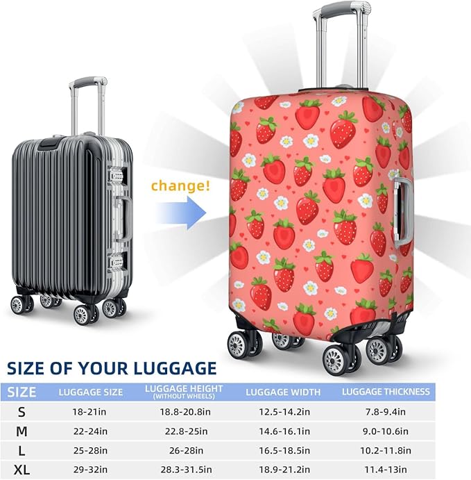 Cute Strawberry and Floral Print Elastic Luggage Cover, Suitcase Protector - Image 6