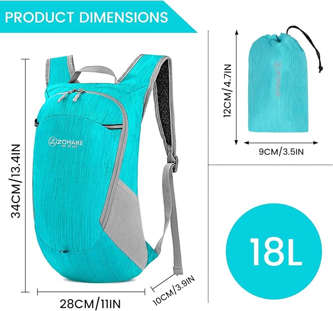 ZOMAKE Ultra Lightweight Packable Backpack 18L, Small Foldable Hiking Backpacks - Image 2