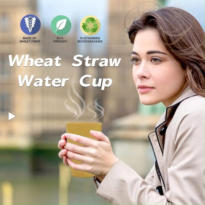 Wheat Straw Cups 6 PCS Good Alternative to Plastic Reusable Cups 12 oz - Image 7