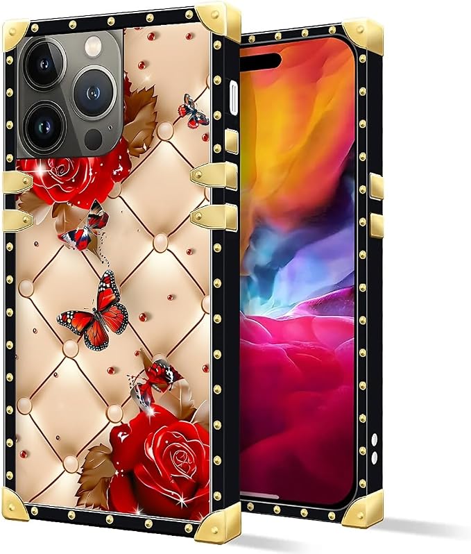 Compatible with iPhone 15 Pro Max Case, Shining Red Rose Butterfly Leather - Image 2