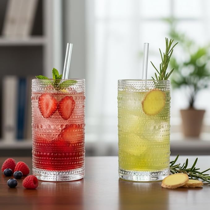 12-Piece Hobnail Drinking Glasses Set, 12 oz Large Vintage Highball Glassware - Image 8