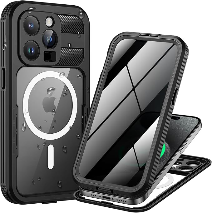 Lanhiem Magnetic for iPhone 15 Pro Max Waterproof Case, Built-in Privacy Screen by LanhiemHome