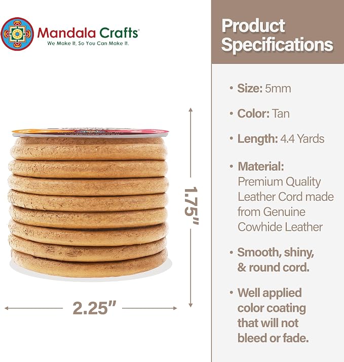 Mandala Crafts Round Genuine Tan Leather Cord - Image 4