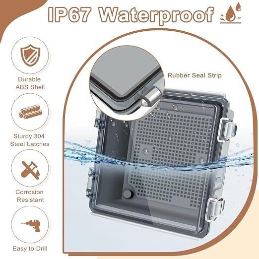 Nineleaf IP67 Waterproof Electrical Junction Box, 5.9"x5.9"x3.5" ABS Plastic - Image 2