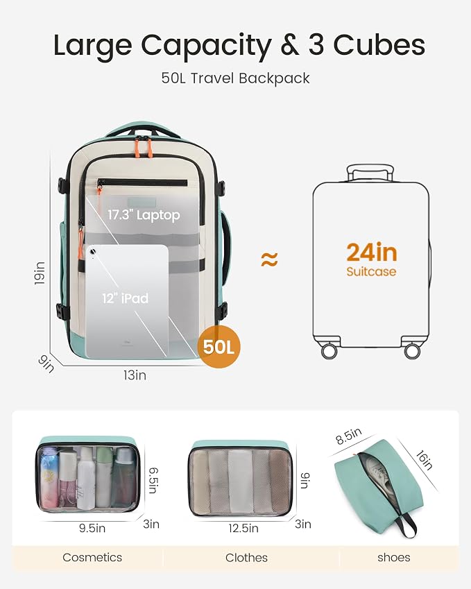 LOVEVOOK 50L Travel Backpack for Women & Men, TSA Approved Carry On Backpack - Image 4