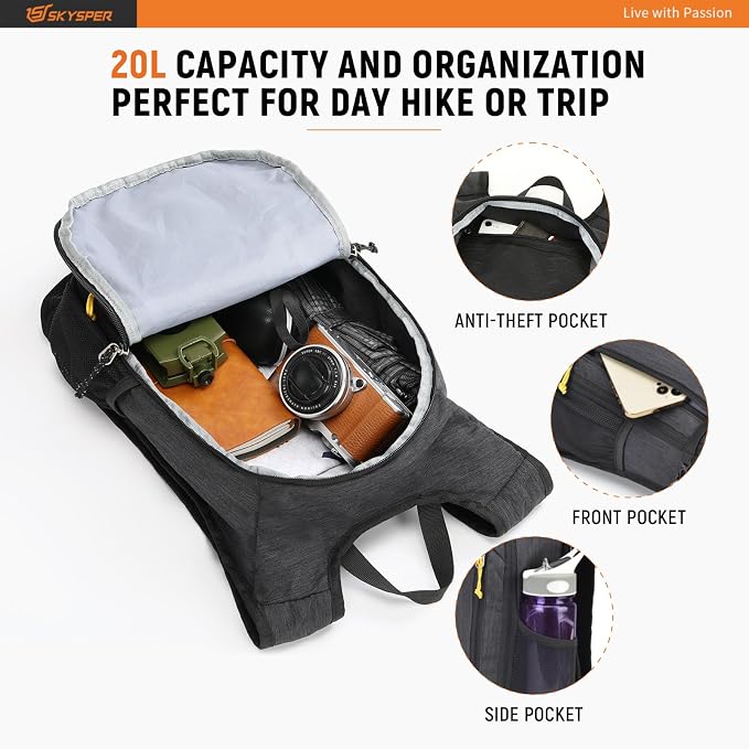 SKYSPER Small Daypack 10L/15L/20L Hiking Backpack Packable Lightweight Travel - Image 3