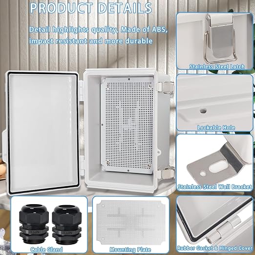 Zulkit Junction Box, IP67 Waterproof Electrical Box Hinged Cover Stainless - Image 4