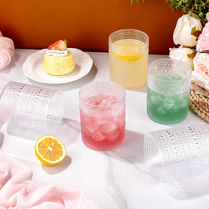 18PCS Plastic Hobnail Drinking Glasses - 14 Oz Clear Vintage Glasses Mixed - Image 6