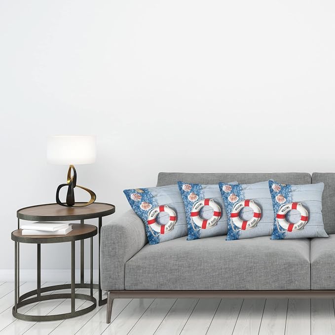 Ambesonne Coastal Throw Pillow Cushion Case Pack of 4, Welcome on Board Message - Image 3