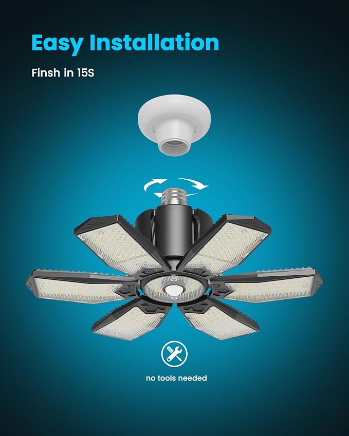 Motion Sensor Garage Light 200W 20000LM, Deformable LED Sensing Shop Lighting - Image 8