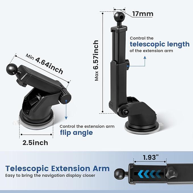 EWAY for Garmin GPS Mount w/Telescopic Extension Arm, Replacement Dash Ball - Image 4
