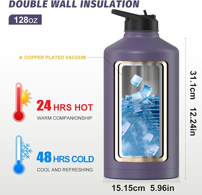 1 Gallon Water Bottle Insulated, BPA Free&Leak Proof, 128oz Stainless Steel - Image 3
