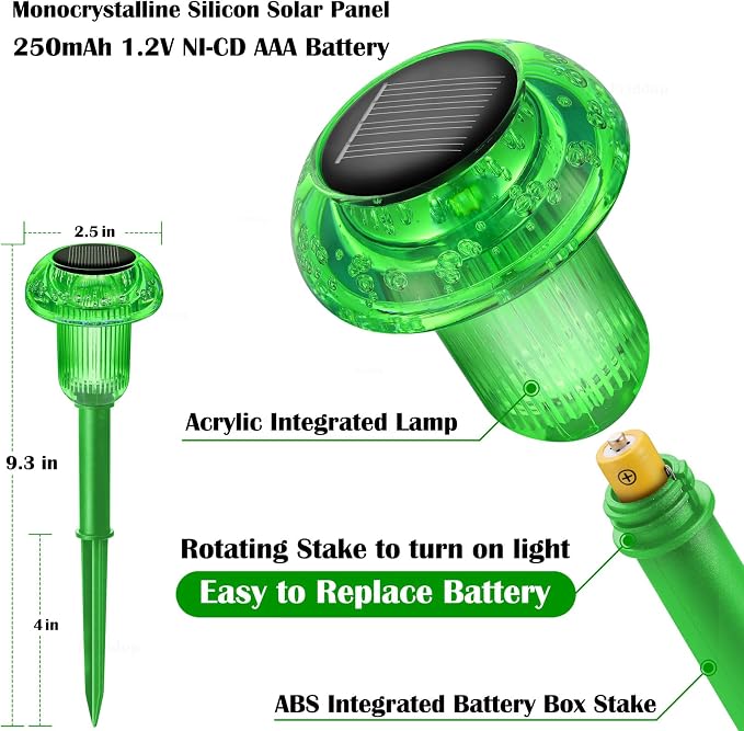 Priddop Solar Lights Outdoor Pathway Waterproof 8 Pack Green Stake LED Green - Image 2
