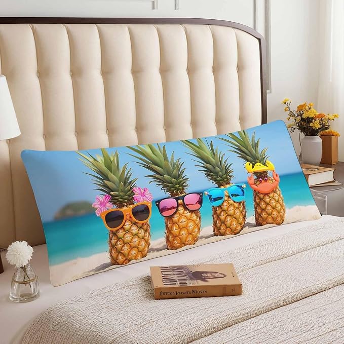 Pineapple Decorative Home Pillow Covers, Beach Pineapples Long Body Pillow - Image 3