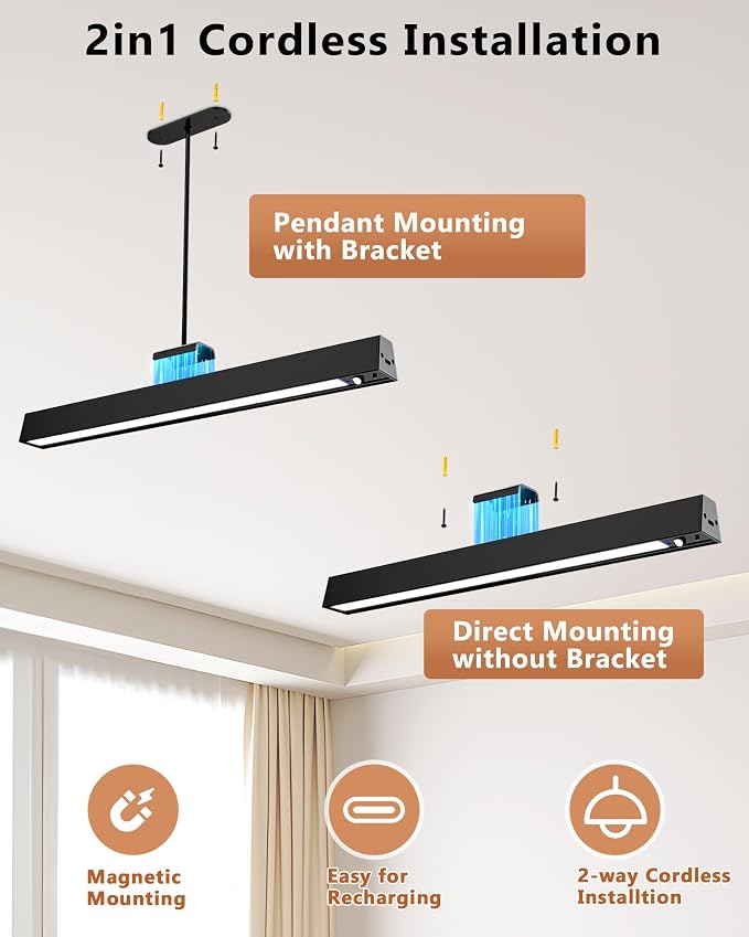 Rechargeable Motion Sensor Ceiling Light, Full Metal Pendant Lights, Battery - Image 7