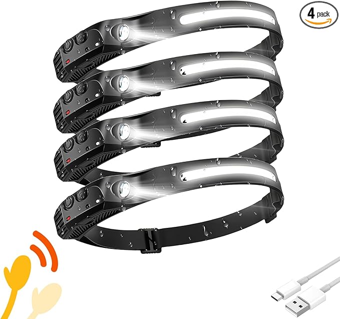 Headlamp 4 PCS, 230° Wide Beam Head Lamp, Motion Sensor LED Headlamp by KPKJOO