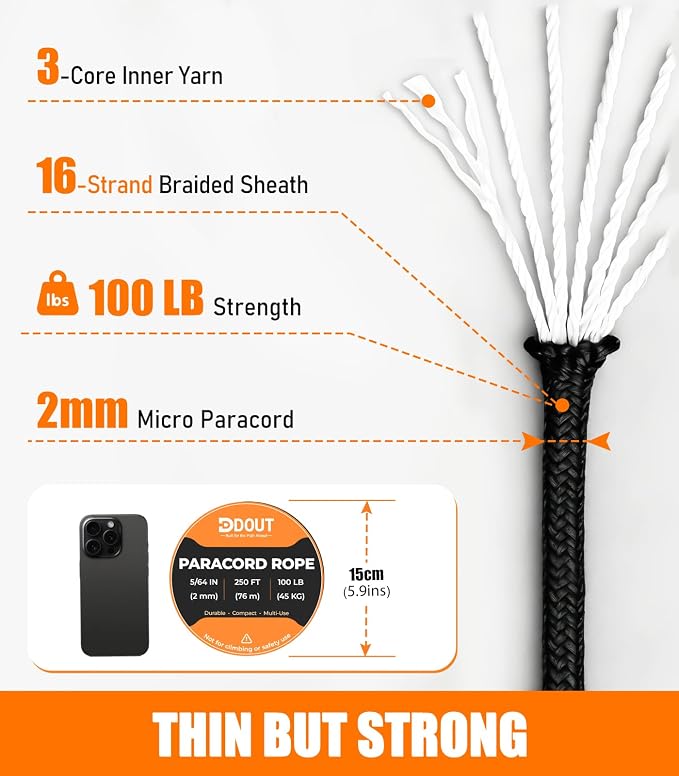 DDOUT 2mm Paracord 100lb, Thin Micro Paracord Rope, DIY Projects, Camping & - Image 3