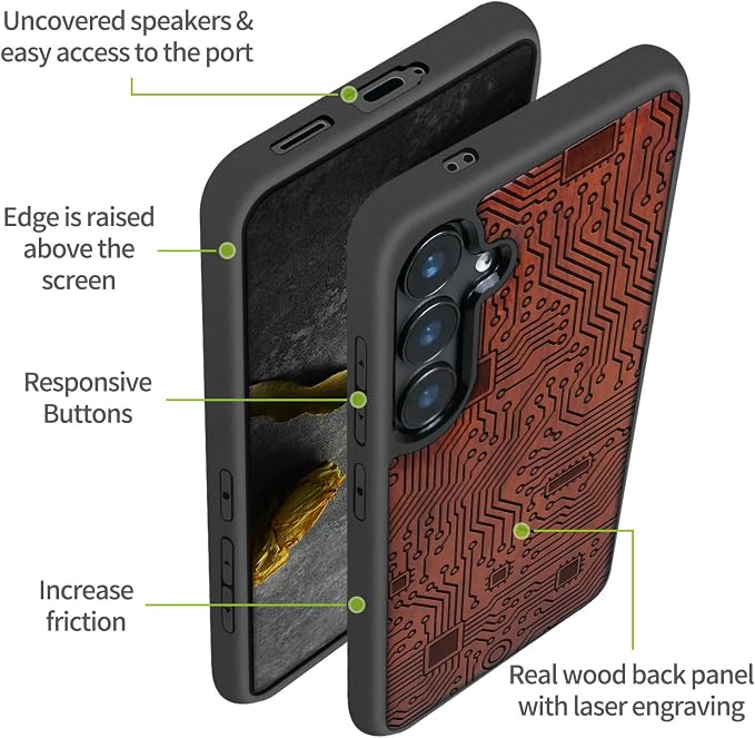 Carveit Wood Case for Galaxy S24 Plus Case Shockproof Protective Cover Unique - Image 6