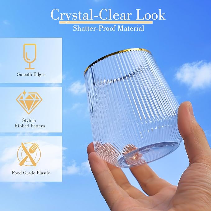 48 Pack Ribbed Plastic Wine Glasses – 24 x 9oz Stemless Champagne Flutes & 24 x - Image 2