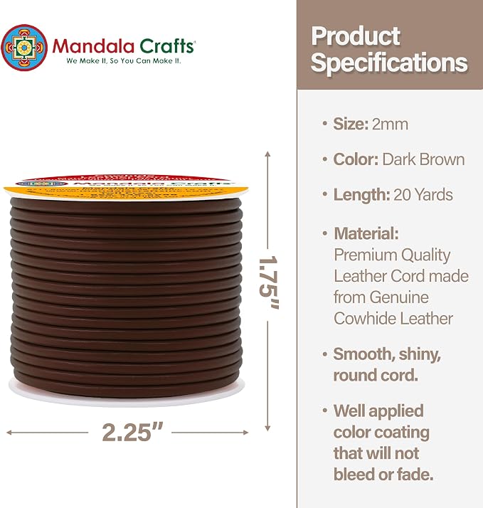 Mandala Crafts Round Genuine Dark Brown Leather Cord - Image 4