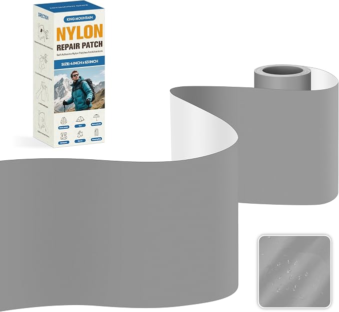 KING MOUNTAIN Self Adhesive Nylon Fabric Repair Tape, 4×63 Inches, Quick Down by ForABetterHomeLife