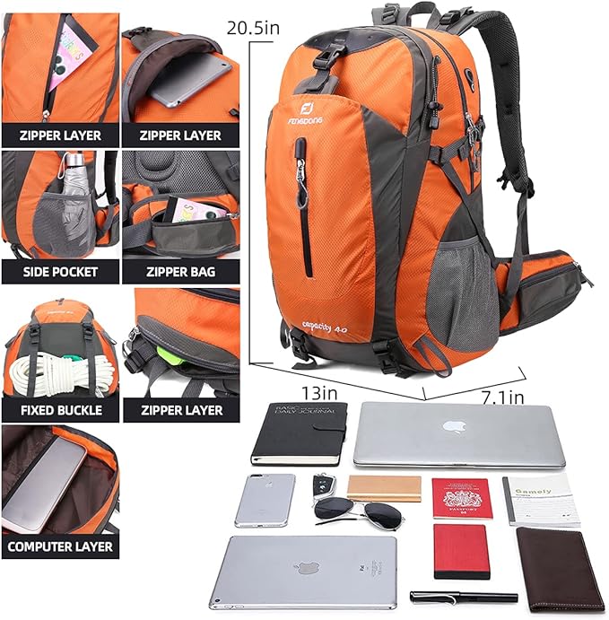 FENGDONG 40L Waterproof Lightweight Outdoor Daypack Hiking, Travel Backpack - Image 2