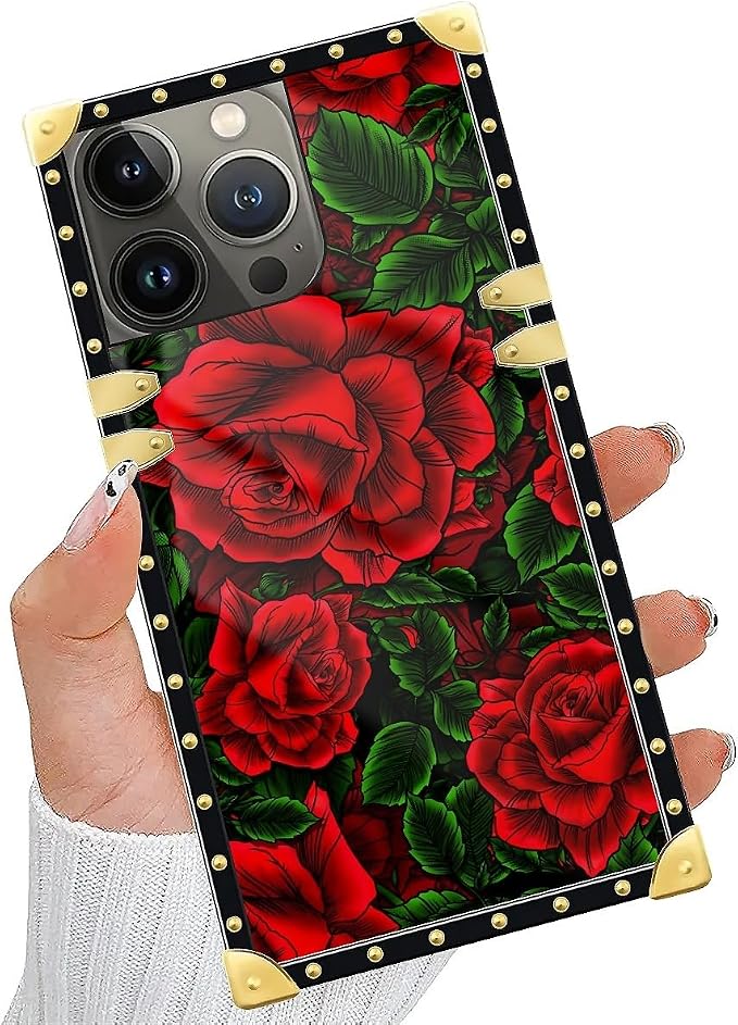 Compatible with iPhone 15 Pro Max Case, Vector Red Rose Green Leaf Luxury - Image 5