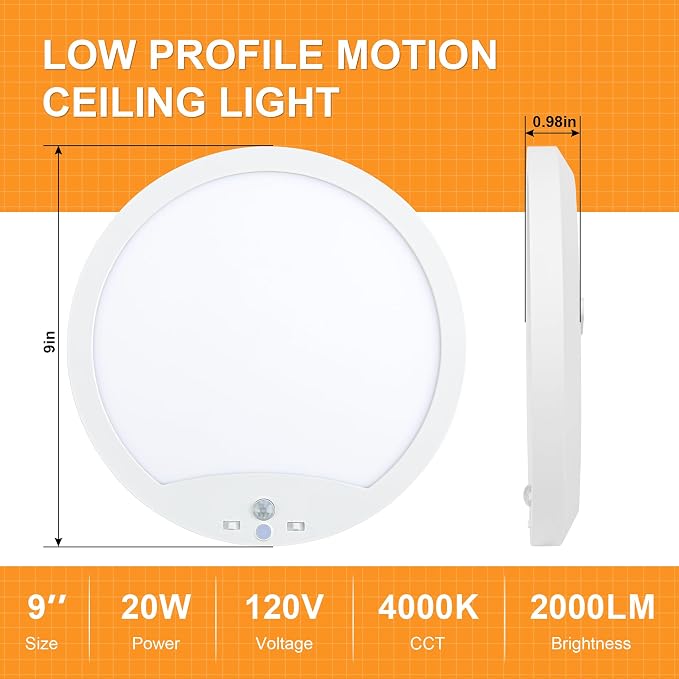 2-Pack 20W Motion Sensor Ceiling Lights Hard-Wired, 9Inch Indoor Motion - Image 4
