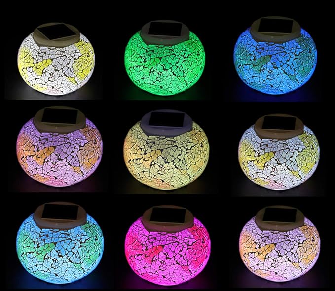 WSgift Color Changing Solar Powered Glass Mosaic Ball Led Garden Lights - Image 2