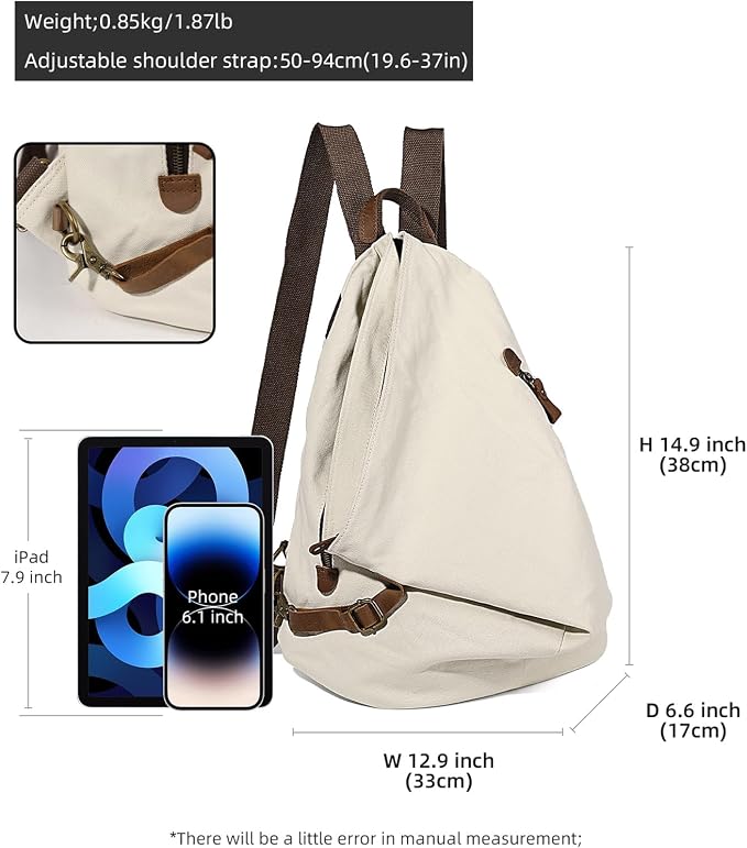 KL928 Canvas Vintage Backpack – Large Casual Daypack Outdoor Travel Rucksack - Image 2