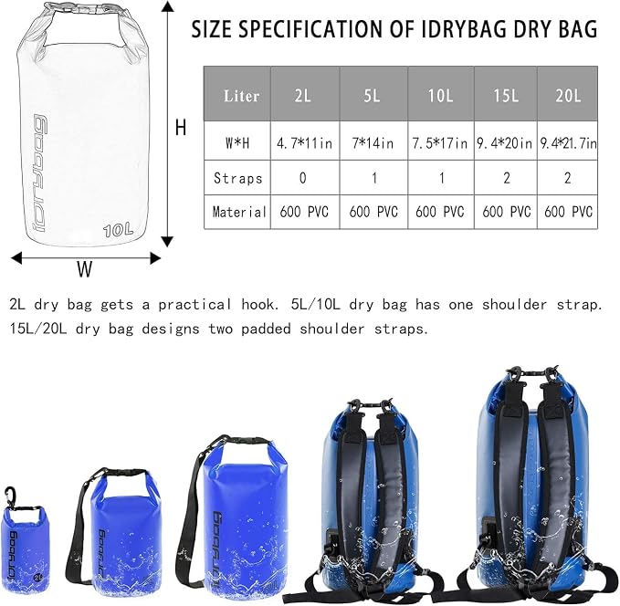 IDRYBAG Dry Bag for Kayaking Waterproof 2L/5L/10L/15L/20L, Small Dry Sack - Image 3